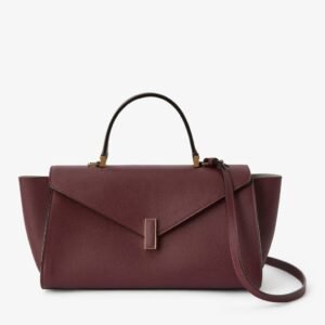 Burgundy Textured Leather Top Handle Bag