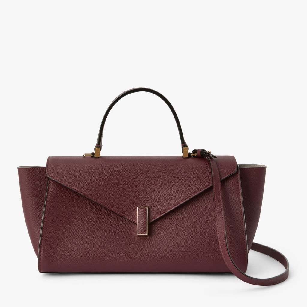 Burgundy Textured Leather Top Handle Bag