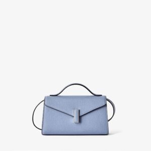 Blue Textured Leather Top Handle Bag