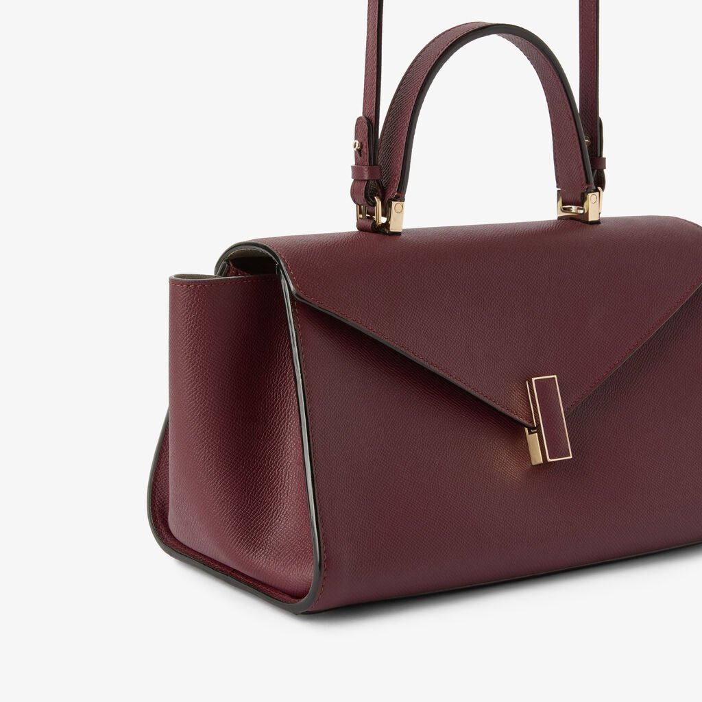Burgundy Textured Leather Top Handle Bag - Image 6