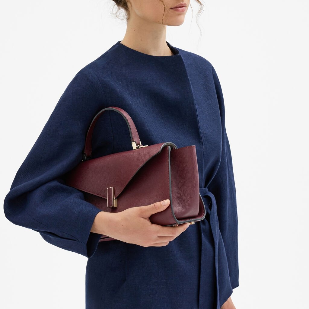 Burgundy Textured Leather Top Handle Bag - Image 5