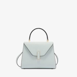 Light Blue Textured Leather Top Handle Bag