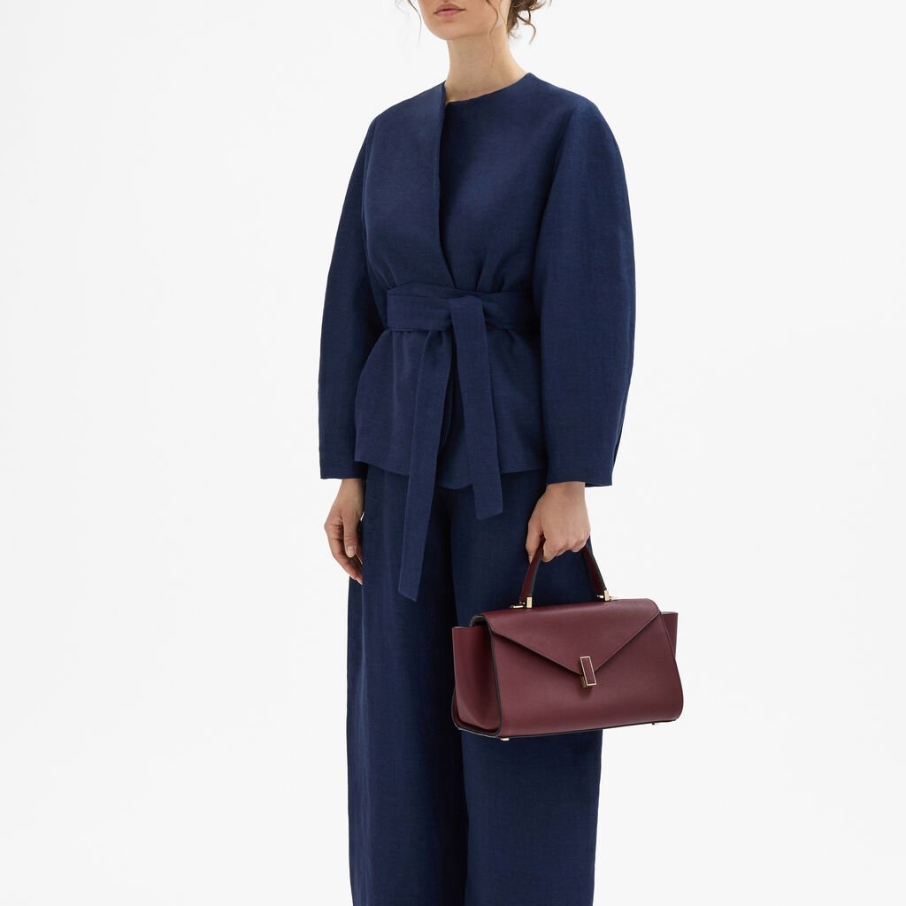 Burgundy Textured Leather Top Handle Bag - Image 3